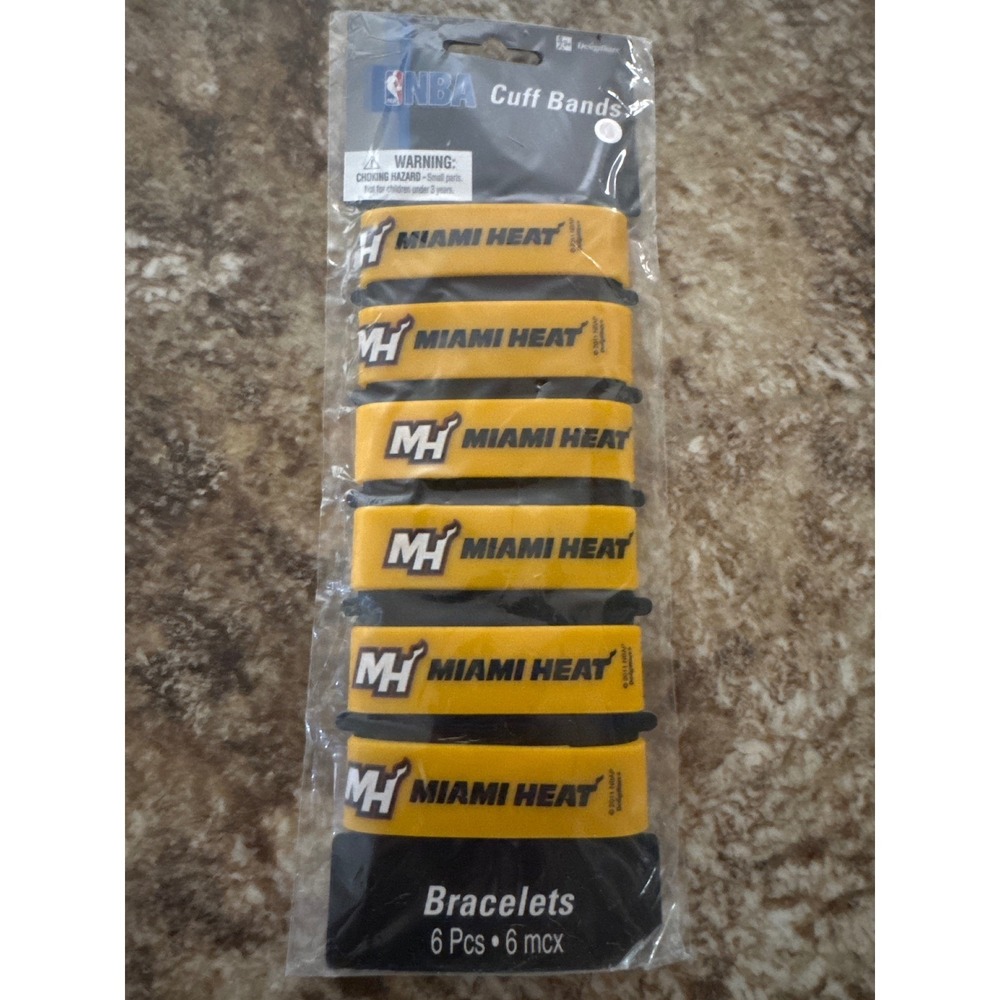 NBA Miami Heat Cuff Bands Rubber Bracelets 6 Pack Yellow Fan Gear DesignWare NEW